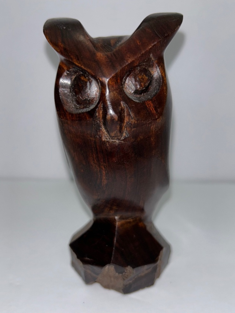 Vintage Hand-Carved Ironwood Horned Owl Sculpture Southwestern/Mexican Folk Art